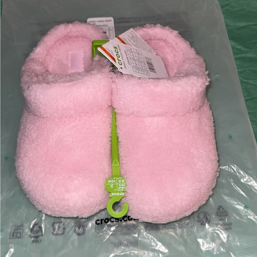 CROCS Plush Slip-On Slippers in Pastel Pink